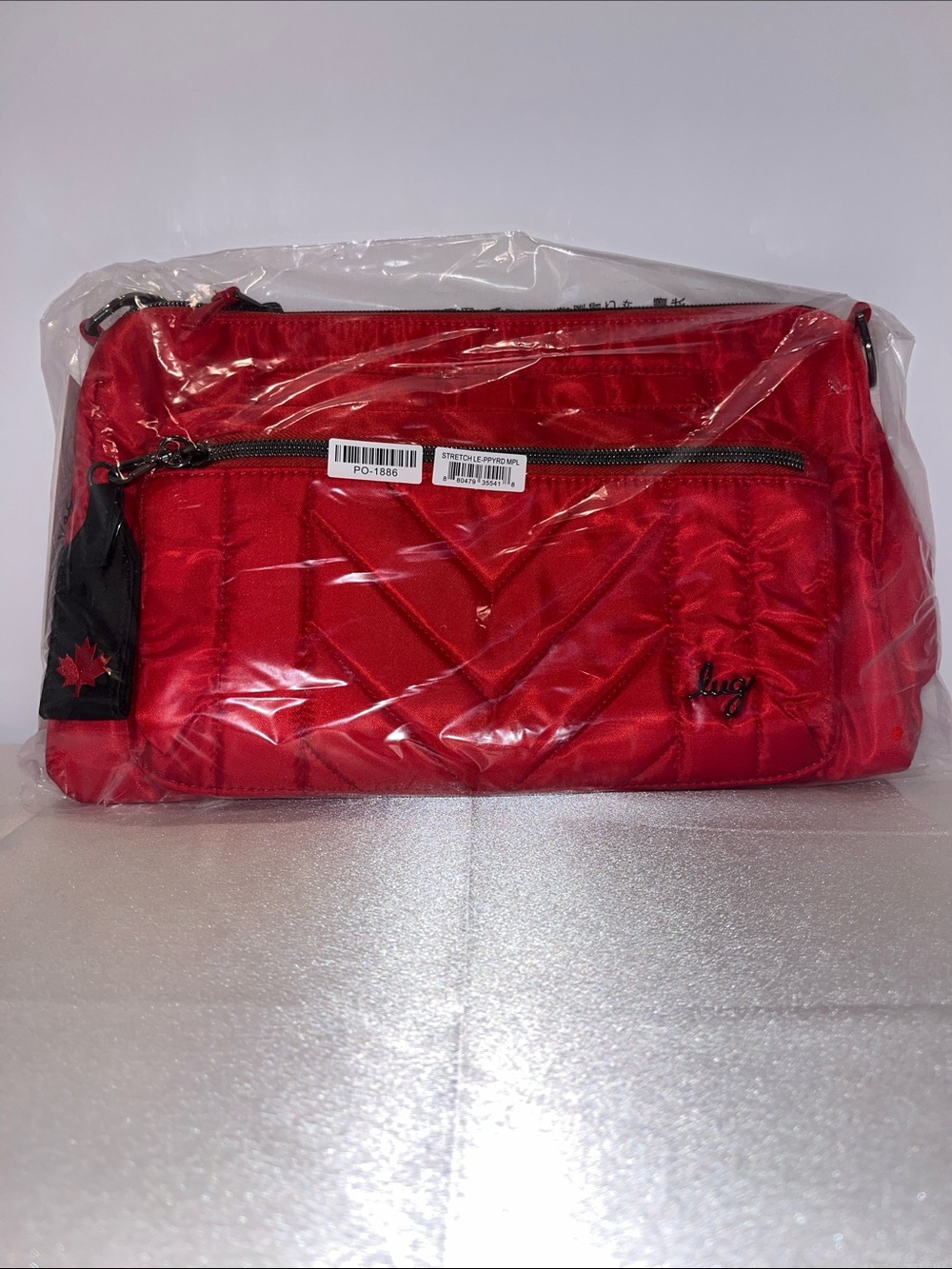 LUG - Stretch LE Crossbody Bag in Poppy Red w/Maples Cream Interior